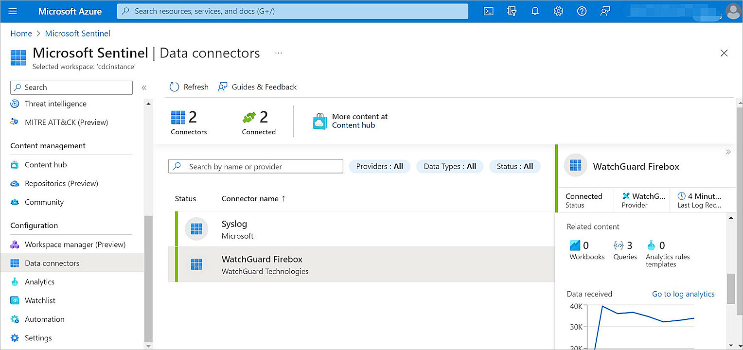 Screen shot of the WatchGuard Firebox connector